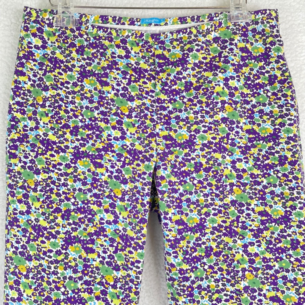 J.McLaughlin Womens Purple Floral Cropped Pants Side Zip Cotton Stretch Size 12‎